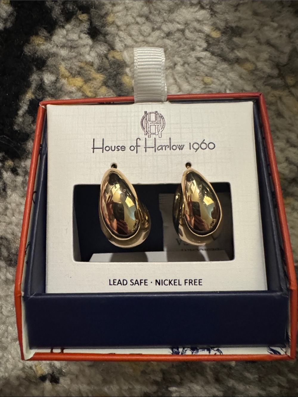 House of Harlow 1960 Shiny Gold Teardrop Hoop Earrings NEW 🏷️